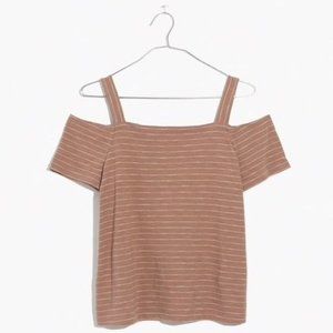 Madewell Avery Cold-Shoulder Tee in Dusty Pink Bellamy Stripe